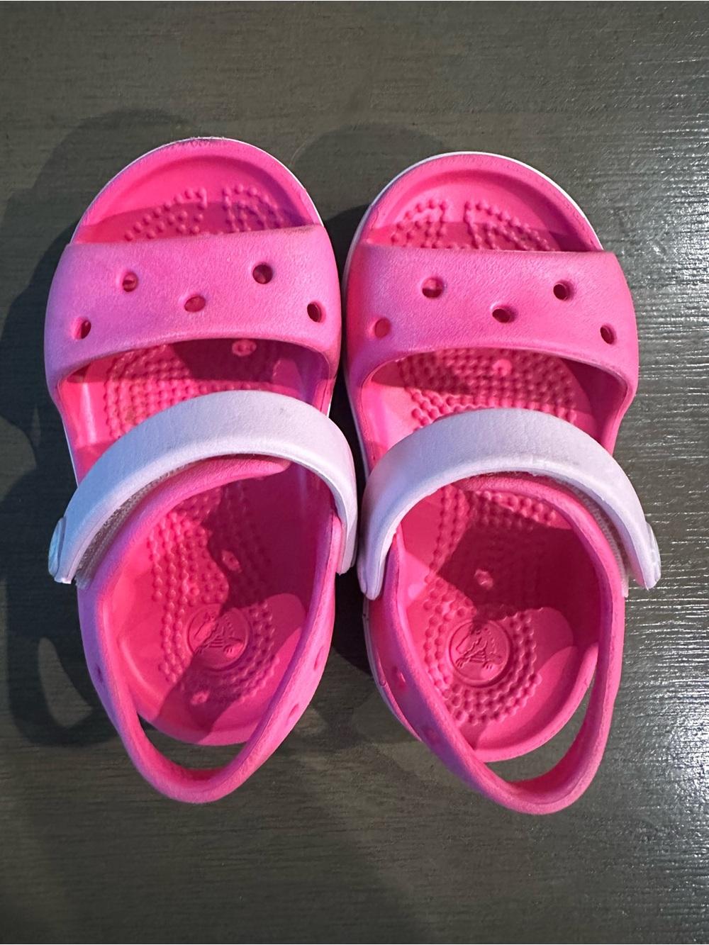 CROCS Kids Pink Sandals with White Adjustable Heel Strap